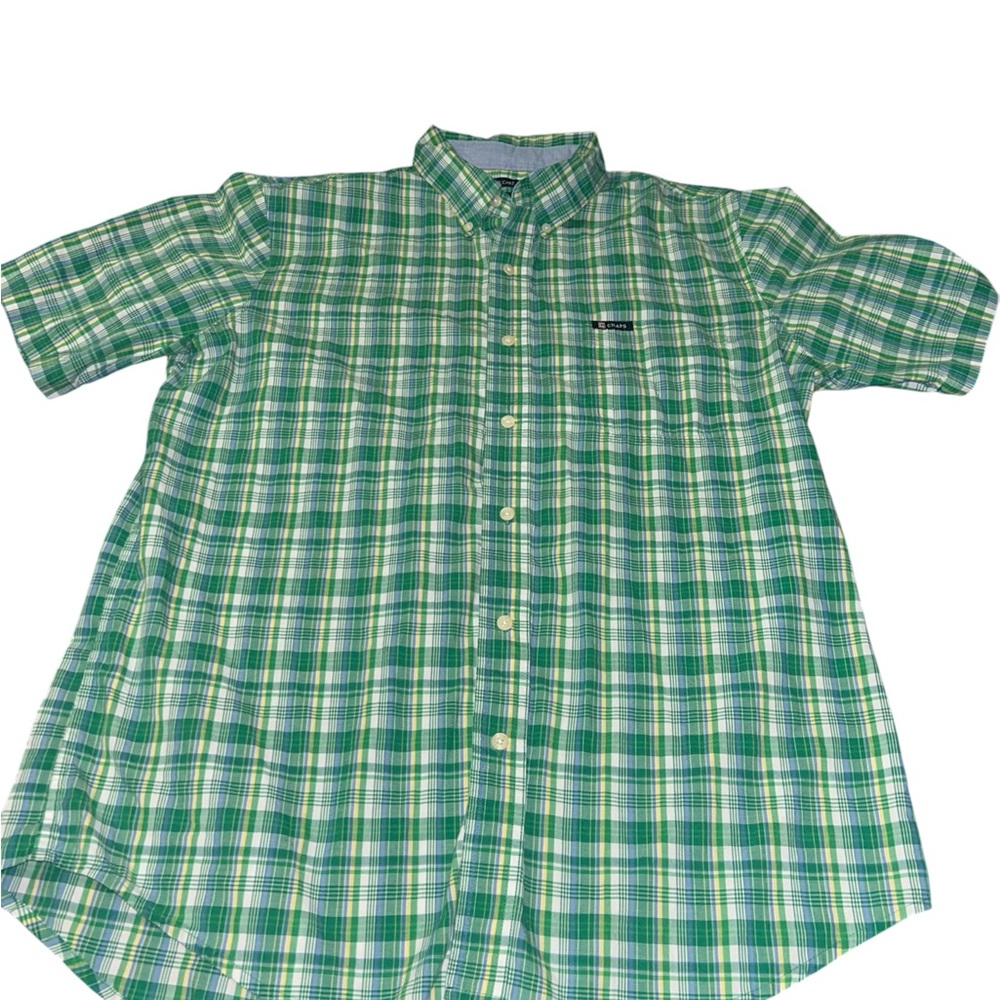Chaps Green and White Plaid Casual Shirt men’s large dress shirt